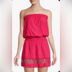 Ramy Brook Lilia Mesh Embroidered Sheer Mini Dress Swim Cover-Up In Pink Bliss L